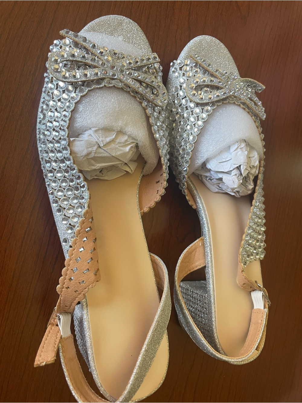 Silver Embellished Bow Women's Sandals - Picture 3 of 4